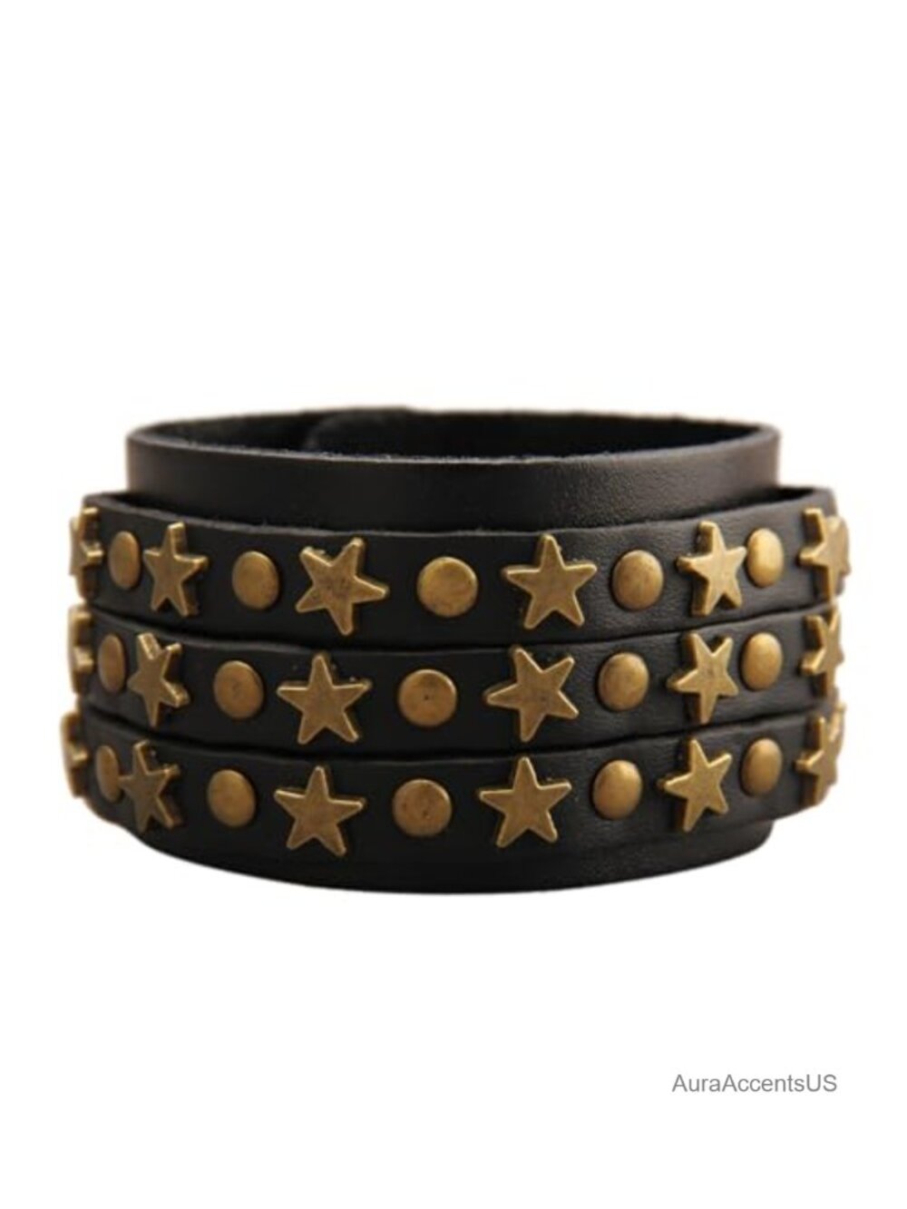 Faux Leather Star Cuff Bracelet for Men Wide Punk Wristband
